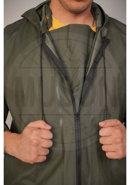 Su Geçirmez Boy Tulum Yağmurluk – Haki | Fermuarlı, Kapüşonlu, Rüzgar ve Yağmur Geçirmez Tek Parça Koruyucu Giysi – Balıkçılık, Tarım, Araç Yıkama ve Arazi Ilaçlama Için Dayanıklı