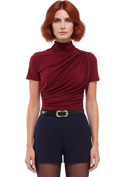 Fitted Dik Yaka Kısa Kollu Esnek Örme Bluz Yazlık Günlük Seçkin Malzeme Uzun Ömürlü modelleri