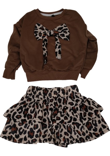 Leopar Desenli Etekli Sweat Takım Kız Çocuk