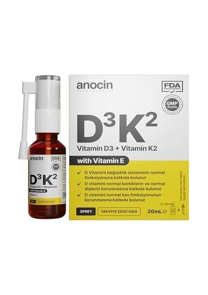 Anocin Vitamin D3 K2 Vitamin E, 1000 Iu 2m Mcg Damla 20 ml D3 K2 Vitamin D3K2