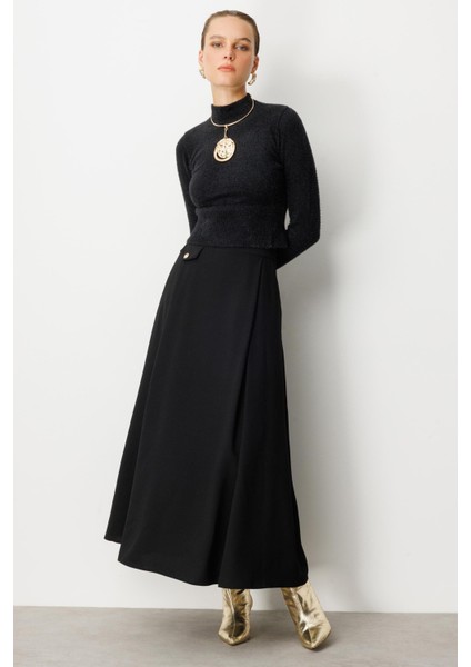 Sahte Cep Detaylı Krep Etek-Siyah modelleri