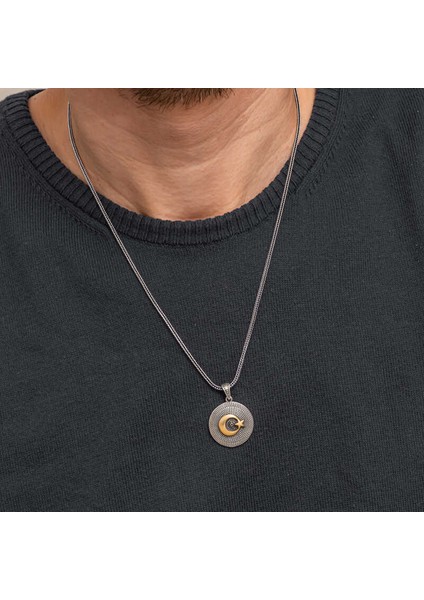 Gümüş Ay Yıldızlı Erkek Kolye fırsatları