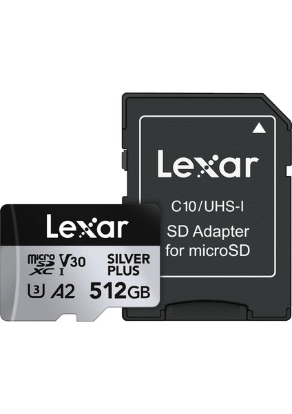 512 GB Profesyonel Silver Plus Microsdxc Hafıza Kartı W/sd Adaptör, Uhs-I, C10, U3, V30, Full-Hd ve 4K Video, 205/150 Mb/s'ye Kadar Okuma/yazma, Videografçılar, Oyuncular (LMSSIPL512G-BNANU)