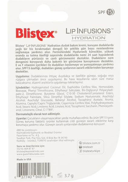 Lip Infusions Hydration Uzun Süreli Nemlendirici Dudak Bakım Kremi Spf 15 X2 fiyatları