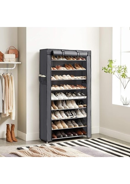 Toz Geçirmez Örtülü 10 Katlı Ayakkabı Rafı, 88X28X160 Cm, Gri, RXJ36G fiyatları