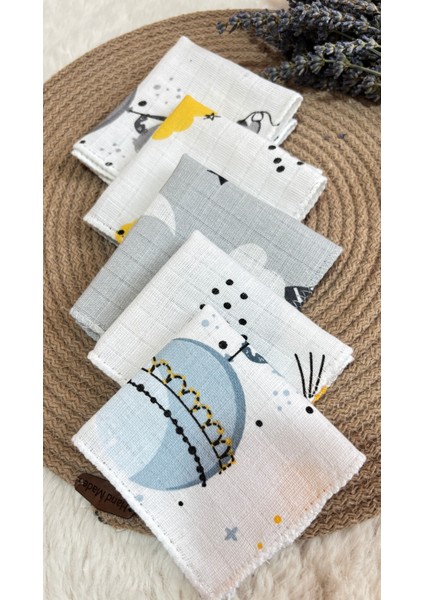 %100 Pamuk Müslin Ağız Mendili 5'li Set | Bebek Ağız Bezi | Yumuşak & Emici | Yeni Doğan Için Uygun