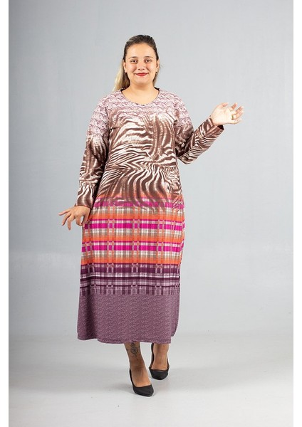 Sıcak Tutan Kalın Penye Büyük Beden Desenli Elbise Kışlık Rahat Şık fiyatları