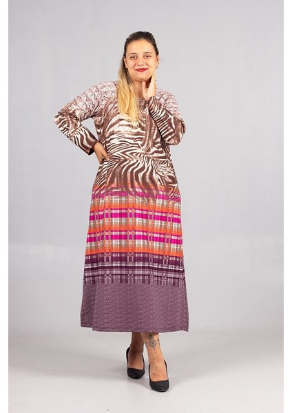 Sıcak Tutan Kalın Penye Büyük Beden Desenli Elbise Kışlık Rahat Şık fırsatları