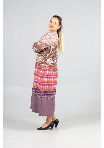 Sıcak Tutan Kalın Penye Büyük Beden Desenli Elbise Kışlık Rahat Şık indirimleri