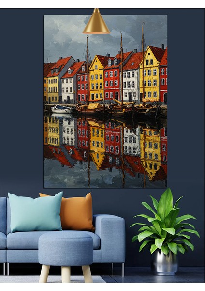 Tarihi Binalarla Çevrili Renkli Avrupa Kanalları Dekoratif Kanvas - Mdf Ahşap Tablo
