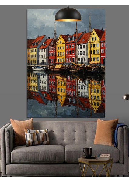 Tarihi Binalarla Çevrili Renkli Avrupa Kanalları Dekoratif Kanvas - Mdf Ahşap Tablo indirimleri