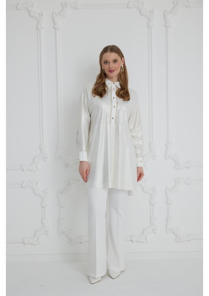 MB11.214 Moodbasic Gold Çizgili Pamuklu Gömlek