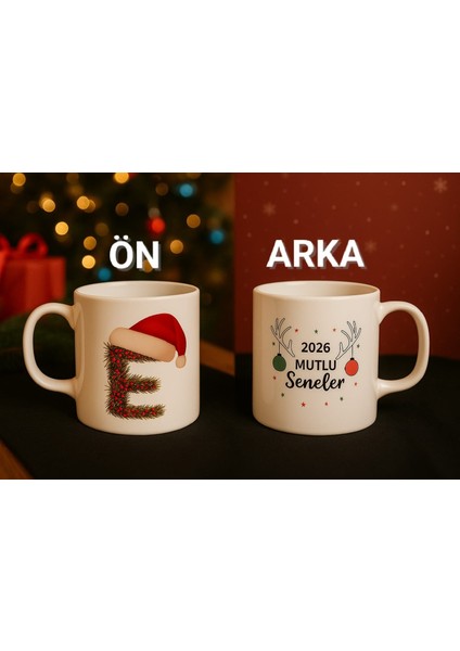 Yılbaşı Temalı Kişiye Özel Isim Başharfi Baskılı Kupa Bardak, Yeni Yıl Hediyelik Kupa Fincan