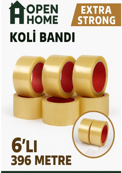 6 ADET-396 Metre Şeffaf Koli Bandı – Extra Strong 40 Micron Kalınlık, Güçlü Yapışkan