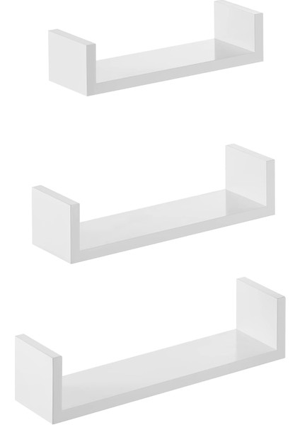 Duvar Rafları, 3&apos;lü Set, U Şeklinde Yüzer Raflar, Çok Parlak Yüzey, Yaratıcı Fikirler, Mdf&apos;den Yapılmış Depolama Rafı, Beyaz LWS40WT