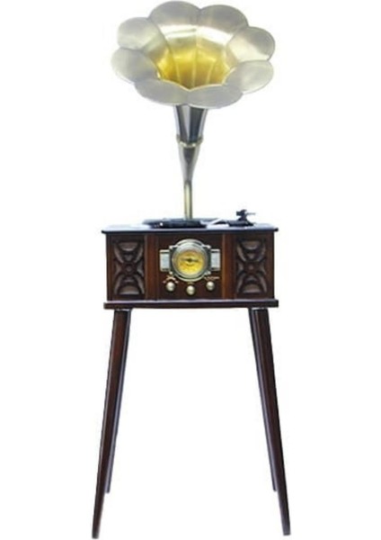 Gramofon Ahşap Standlı Plakçalar Radyo Bluetooth USB Pikap CW004