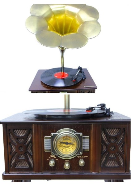 Gramofon Ahşap Standlı Plakçalar Radyo Bluetooth USB Pikap CW004 fırsatları