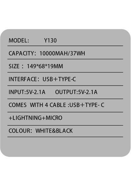 BN44 10000MAH Powerbank LED Ekranlı Type-C USB Micro USB Kablolu Tüm Uçlar (Siyah) fiyatları