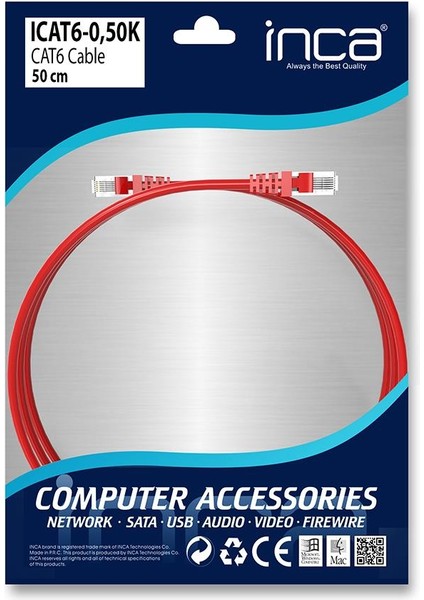 Cat6 Patch Kablo 0,50K - Kırmızı indirimleri