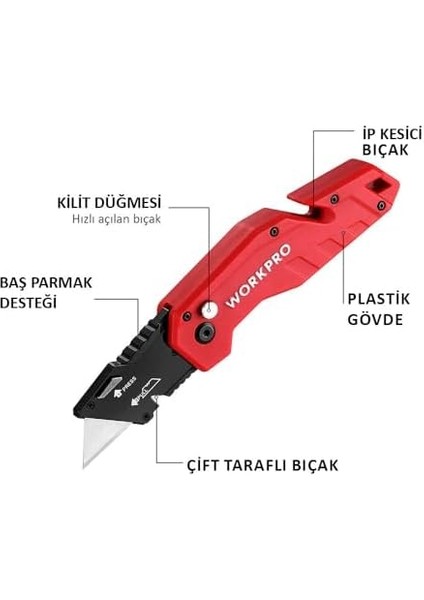 WP211018 Profesyonel Katlanır Çok Amaçlı Rötuş Bıçağı + 10 Adet Yedek Bıçak fiyatları