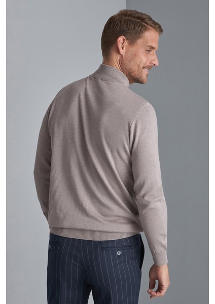 Bej Standart Fit Dar Kalıp Yarım Balıkçı Düz Uzun Kollu Triko modelleri