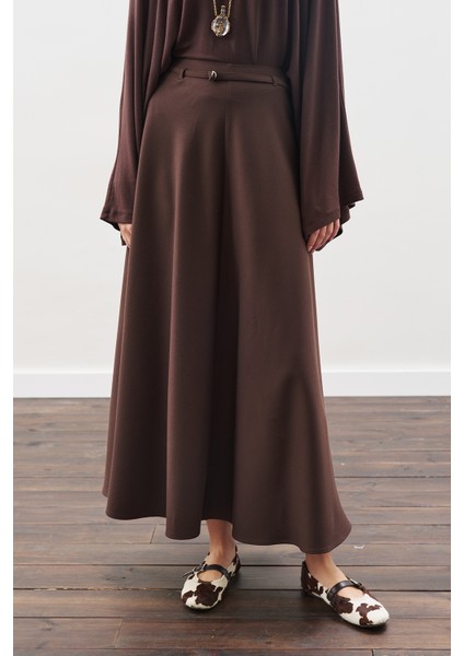 Kemer Detaylı Kloş Etek Acı Kahve modelleri