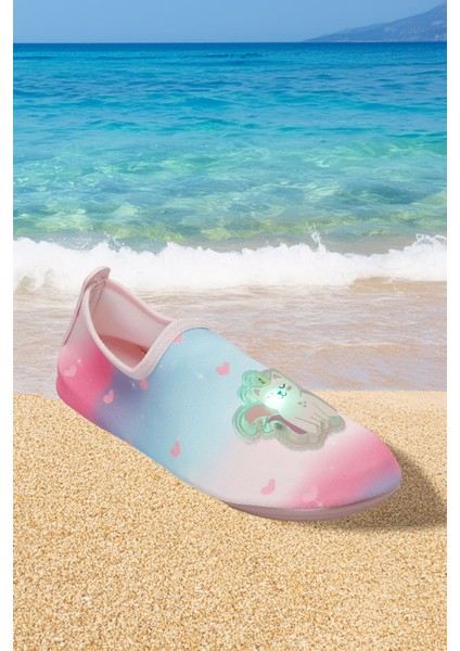 Işıklı Cat Figürlü Kaymaz Tabanlı Esnek Hafif Dayanıklı Çocuk Havuz Plaj Deniz Ayakkabısı