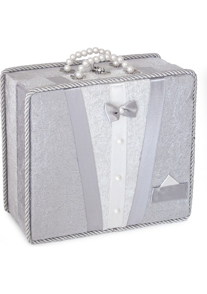 Söz Nişan Bohça Kutusu Çeyizlik Damat Kadife Sandık Gri