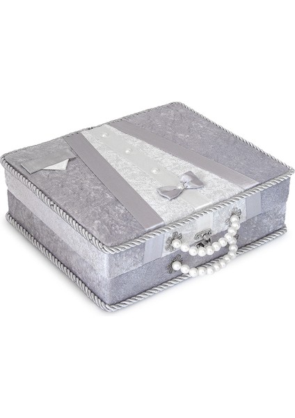 Söz Nişan Bohça Kutusu Çeyizlik Damat Kadife Sandık Gri fiyatları