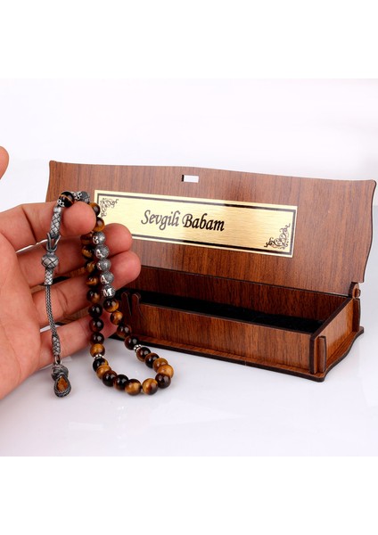 Gümüş Püsküllü Sevgili Babam Yazılı Ahşap Kutulu Onix Taşlı Tesbih fiyatları