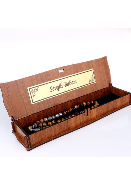 Gümüş Püsküllü Sevgili Babam Yazılı Ahşap Kutulu Onix Taşlı Tesbih modelleri