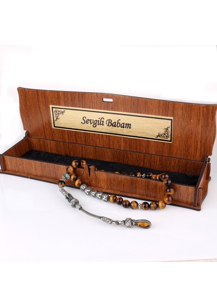 Gümüş Püsküllü Sevgili Babam Yazılı Ahşap Kutulu Onix Taşlı Tesbih fırsatları