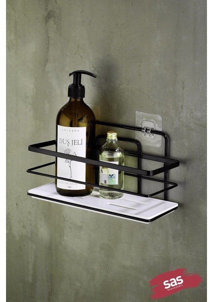 Haus Yapışkanlı Ömür Boyu Paslanmaz Ayarlanabilir Raf Düzenleyici Şampuanlık Beyaz Siyah Lş-01 Sb