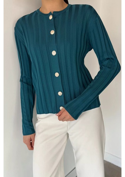 Kadın Düğme Detaylı Triko Hırka (M-L-Xl Uyumludur) P-00018886