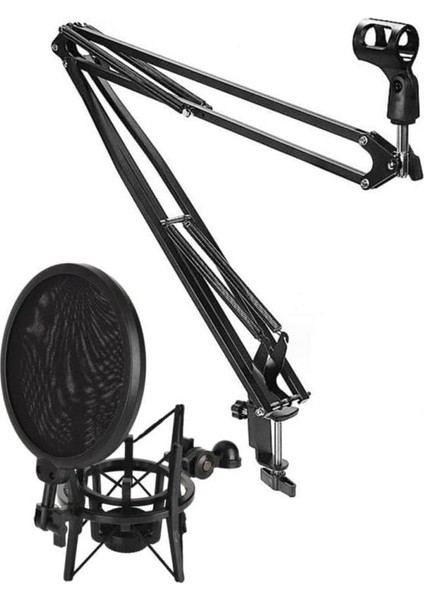 NB40 Masa Mikrofon Standı (Sehpa) + SH-101 Pop Filtre ve Shock Mount Set