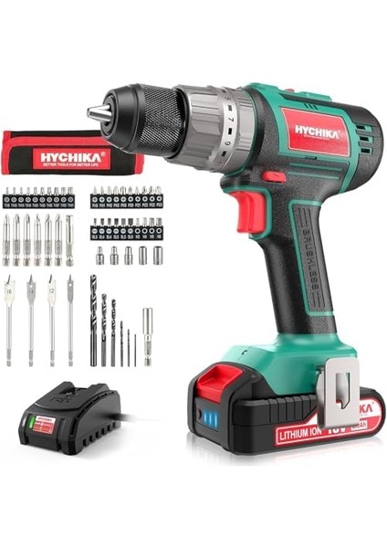 Tornavida 60 Nm Maks, 18 V Matkap, 2 x 2,0 Ah Akü ve 57 Parça Aksesuar Seti, Fırçasız Motor, 2 Vites, 21 + 3 Tork Kademesi, Çekiç Fonksiyonlu Matkap modelleri