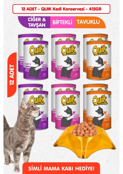 12LI Set 3 Çeşit Proteinli Kedi Konserve Yaş Maması - 415GR x 12