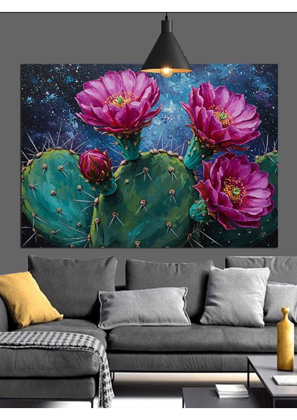 Pembe Çiçekler Karanlık Arka Plan Dekoratif Kanvas - Mdf Ahşap Tablo