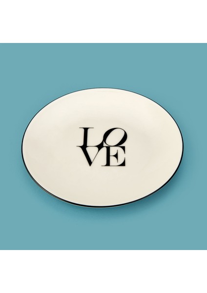 Kitchen Bold Heart Porselen Tatlı Tabağı - Siyah / Beyaz - 19 cm