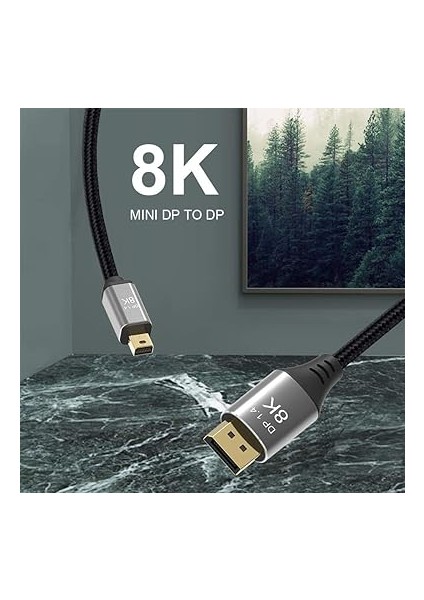 Mini Dp Displayport 8k Kablo 3m 8K@60Hz 4K@144Hz Displayport 1.4 Çift Yönlü Dişli Mini Displayport 8k Kablosu Macbook Pro Surface Pro ile Uyumlu indirimleri