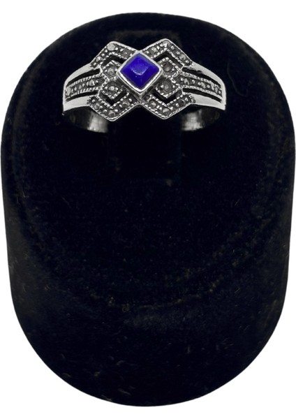 Markazit Çevrili Lapis Lazuli Taşlı Gümüş Kadın Yüzük