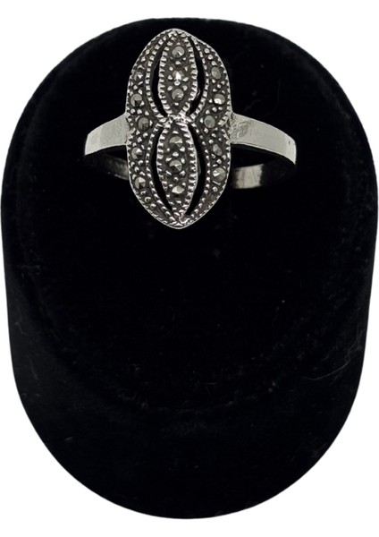Şık Markazit Taşlı Tasarım Gümüş Vintage Kadın Yüzük