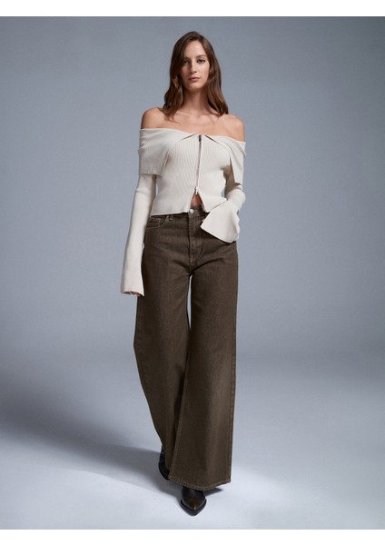 60252 Fermuarlı Fitilli Triko Top-Açık Bej modelleri