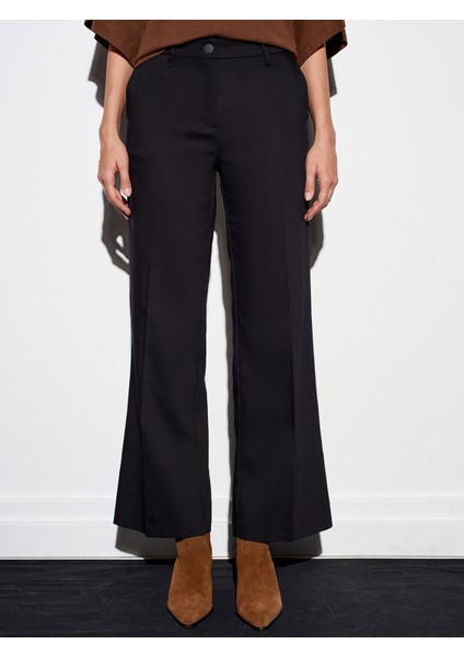 72201 Düz Kesim Kumaş Pantolon-Siyah indirimleri