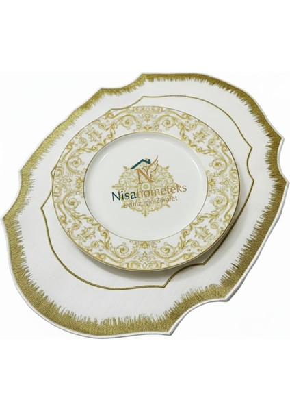 6 Adet Simli Nakışlı Keten Amerikan Servis - Keten Supla modelleri