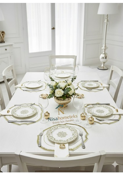 6 Adet Simli Nakışlı Keten Amerikan Servis - Keten Supla indirimleri