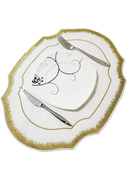 6 Adet Simli Nakışlı Keten Amerikan Servis - Keten Supla