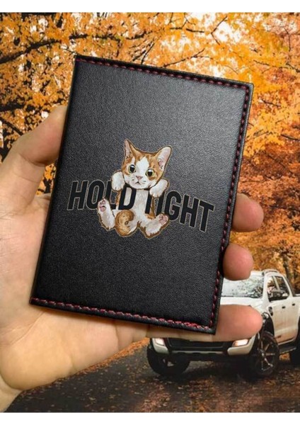Hold Tight Desenli Ruhsat Kabı Logolu Oto Ruhsat Kılıfı Vinleks Deri Dikişli Araç Ruhsat Koruyucu