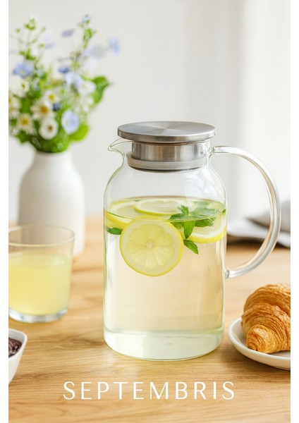 Premium 1.5 Lt Borosilikat Cam Sürahi – Metal Kapaklı Şık Karaf fiyatları