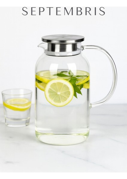 Premium 1.5 Lt Borosilikat Cam Sürahi – Metal Kapaklı Şık Karaf modelleri